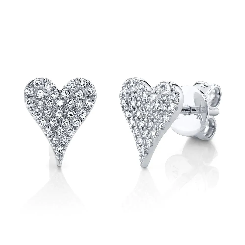 14K WHITE GOLD DIAMOND HEART EARRINGS .14CT