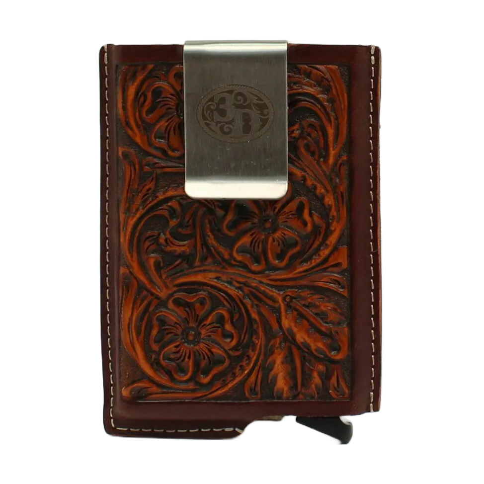 3D Belt® Men's Leather Logo Tooled Brown Smart Wallet D250002602