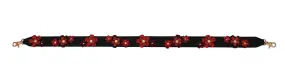 3D Flower Clusters Guitar Strap in Black and Red