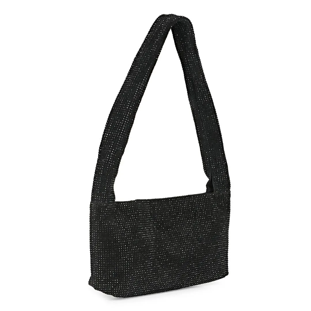 Alma Crystal Embellished Black Leather Mini Handbags