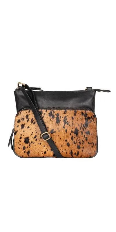 BAILEY GENUINE COWHIDE CROSSBODY, BLACK