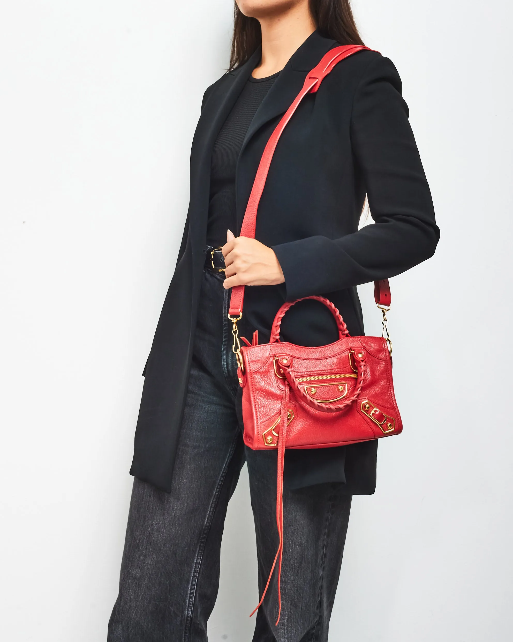 Balenciaga Red Leather Mini City Classic Edge Bag