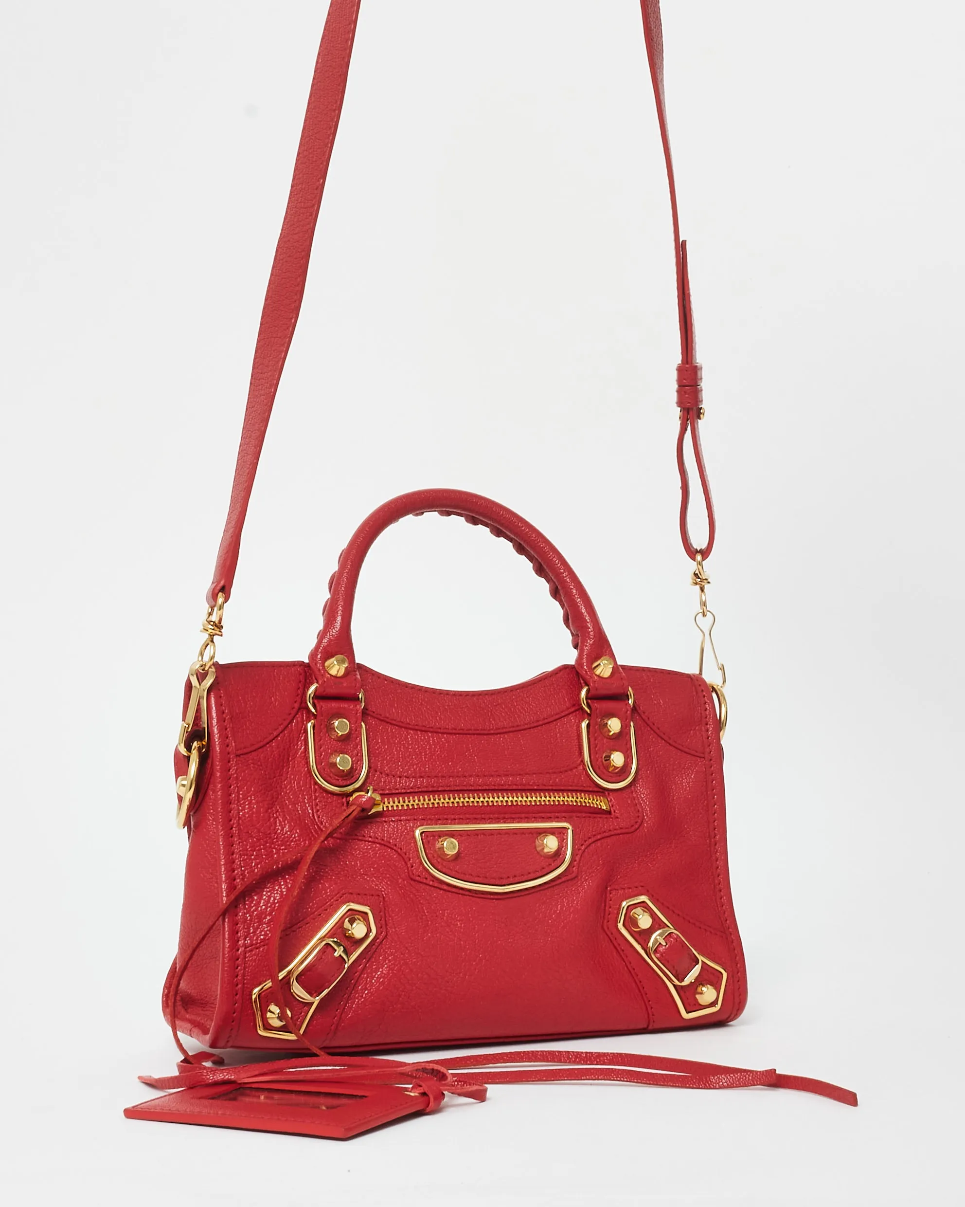 Balenciaga Red Leather Mini City Classic Edge Bag