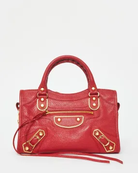 Balenciaga Red Leather Mini City Classic Edge Bag