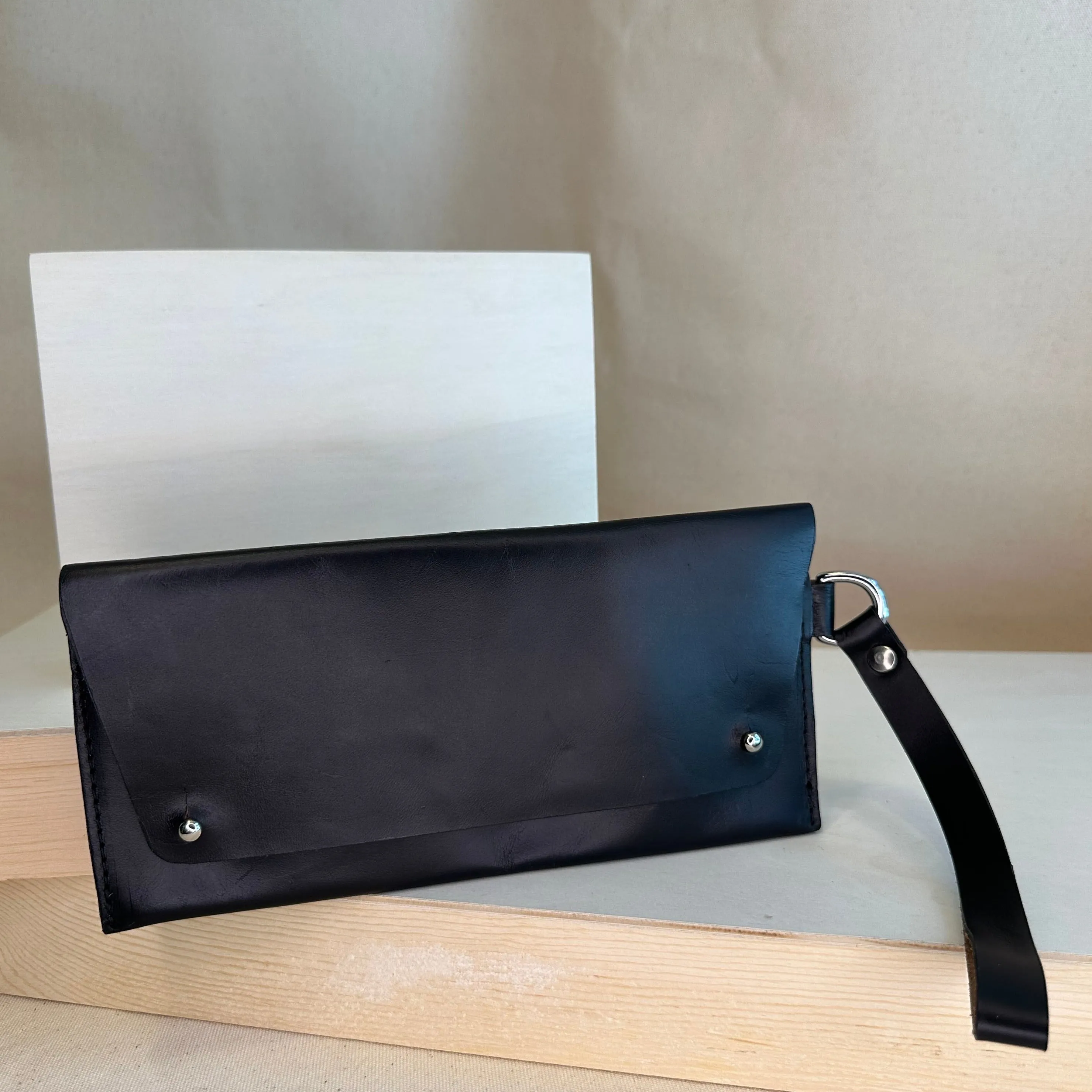 Black Handstitched Leather Clutch