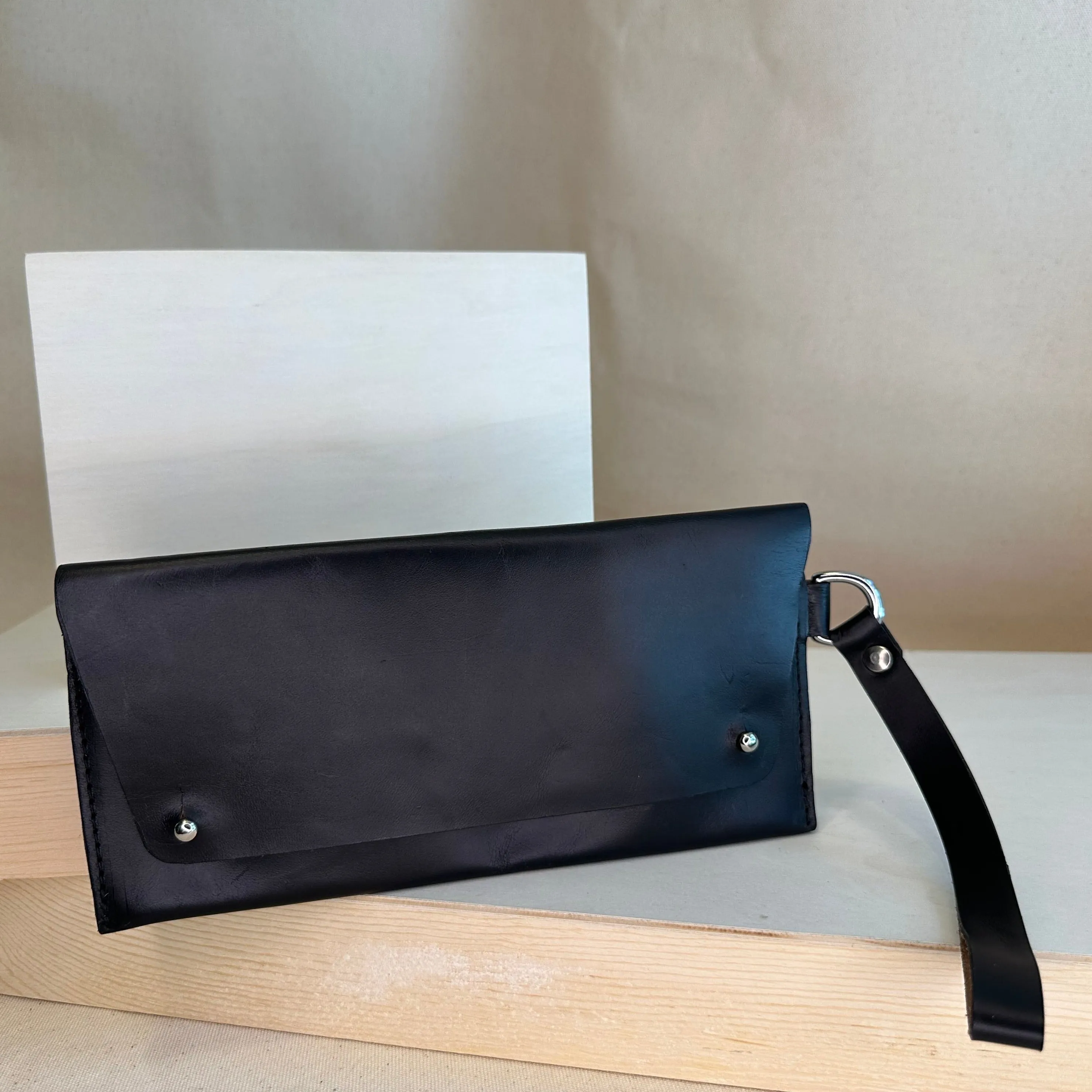 Black Handstitched Leather Clutch