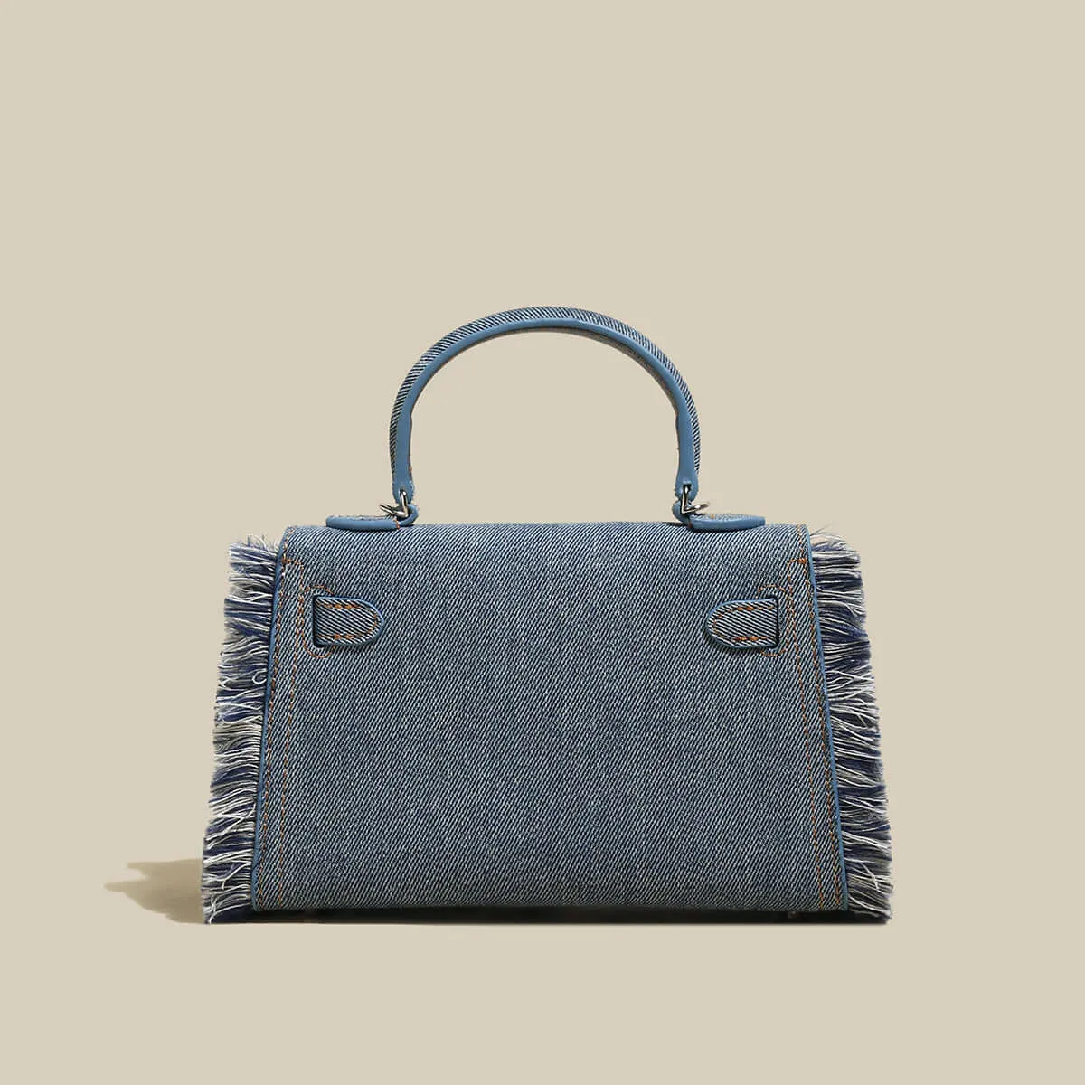 Blue Fringe Denim Satchel Bag