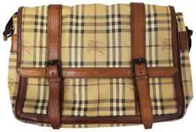 Burberry Messenger Horseferry Check Travel Tan Leather Shoulder Bag