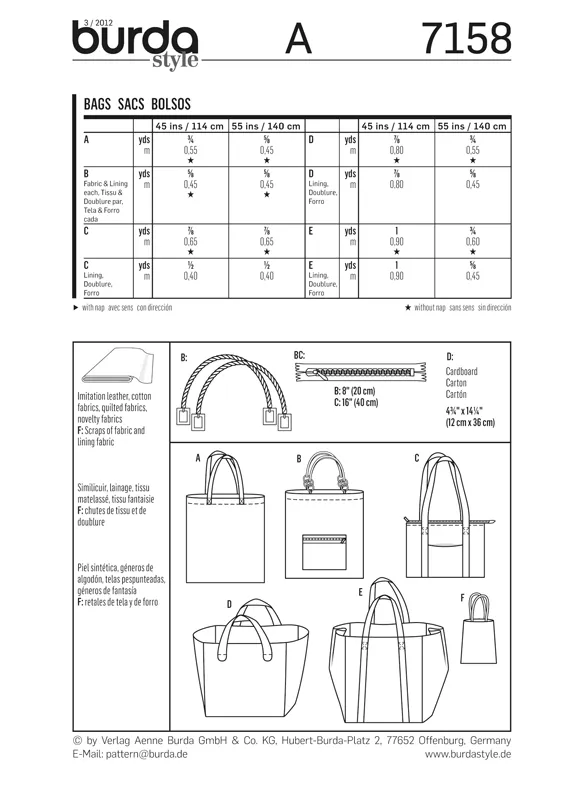 Burda 7158 Handbags Sewing Pattern