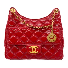 Chanel Red 2023 Quilted Patent Leather Wavy Handbag