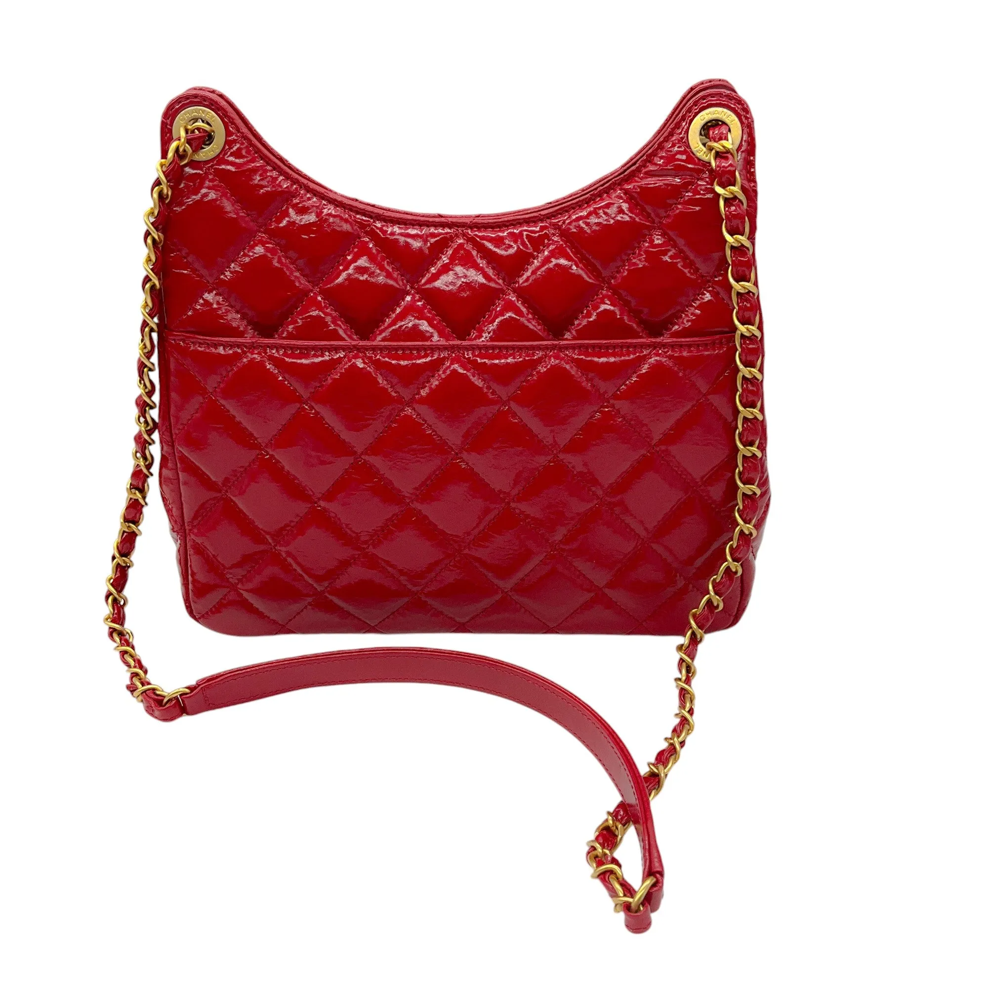 Chanel Red 2023 Quilted Patent Leather Wavy Handbag