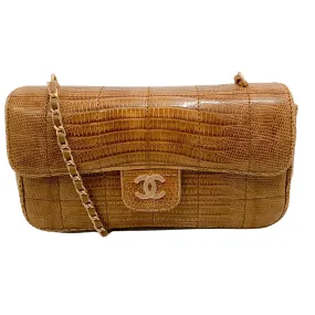 Chanel Vintage Flap Beige Lizard Skin Leather Cross Body Bag