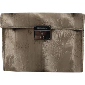 Dolce & Gabbana Beige Velvet Croco-Print Leather Briefcase Clutch