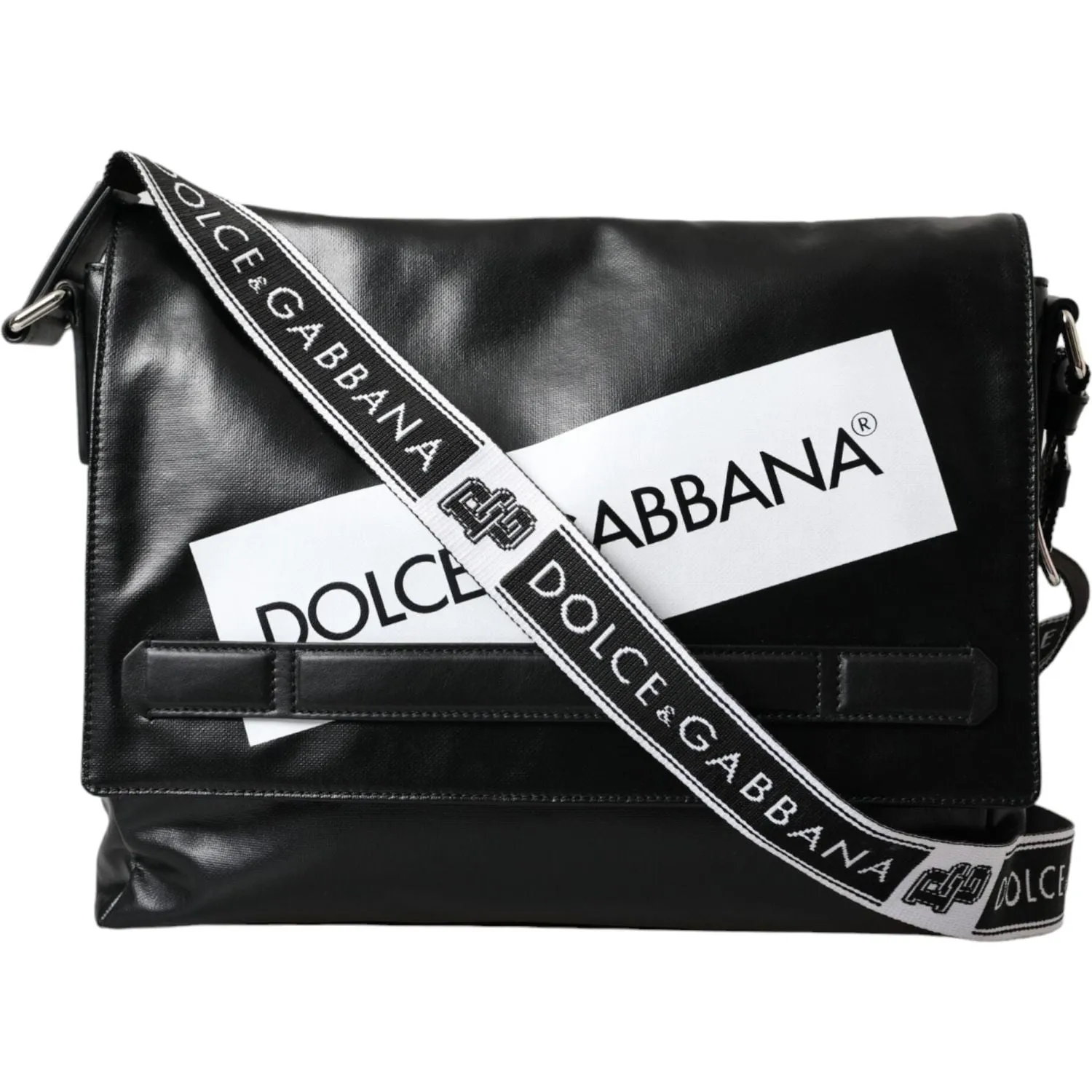 Dolce & Gabbana Black Calfskin Coated Canvas Logo Panel Messenger Bag