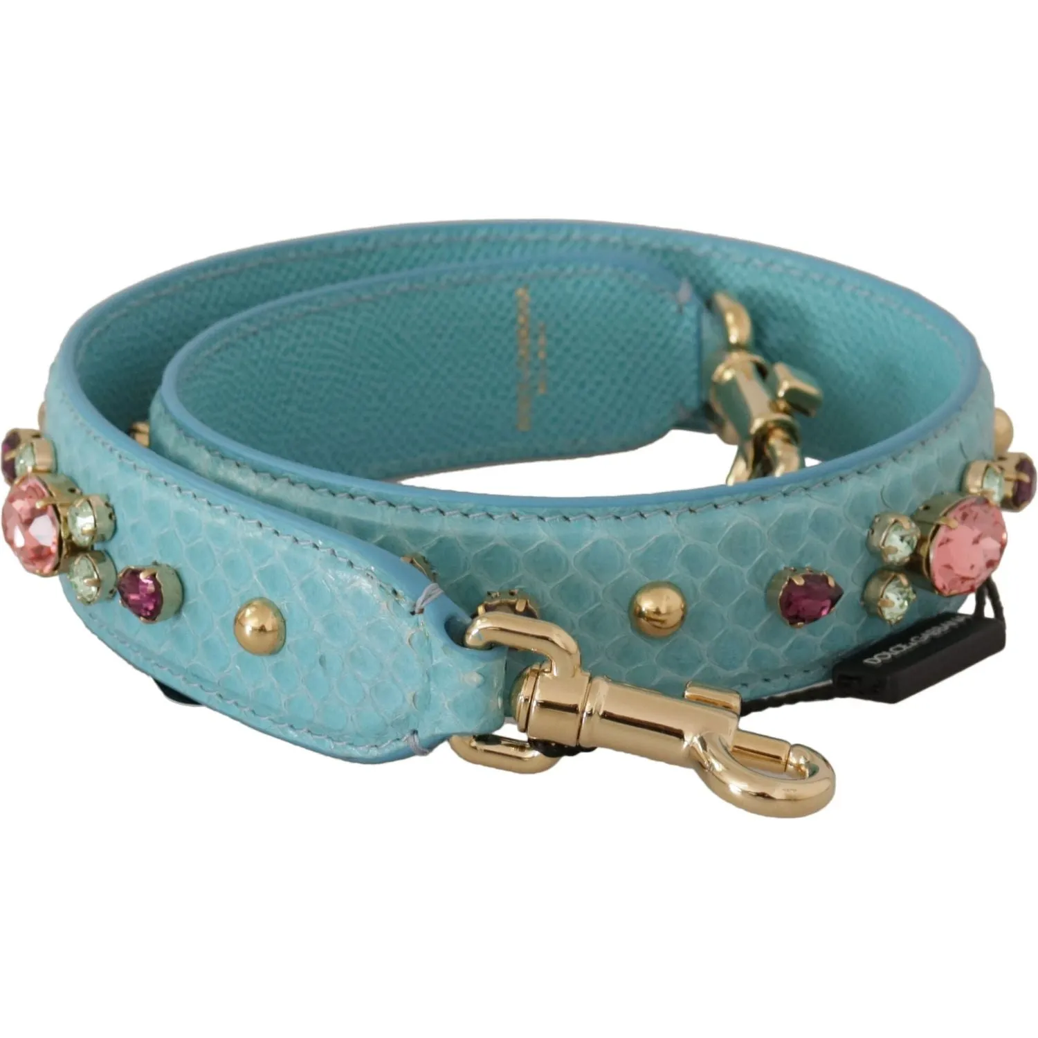 Dolce & Gabbana Elegant Blue Leather Bag Strap with Gold Accents