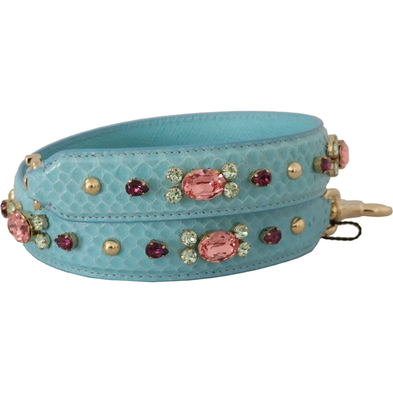 Dolce & Gabbana Elegant Blue Leather Bag Strap with Gold Accents