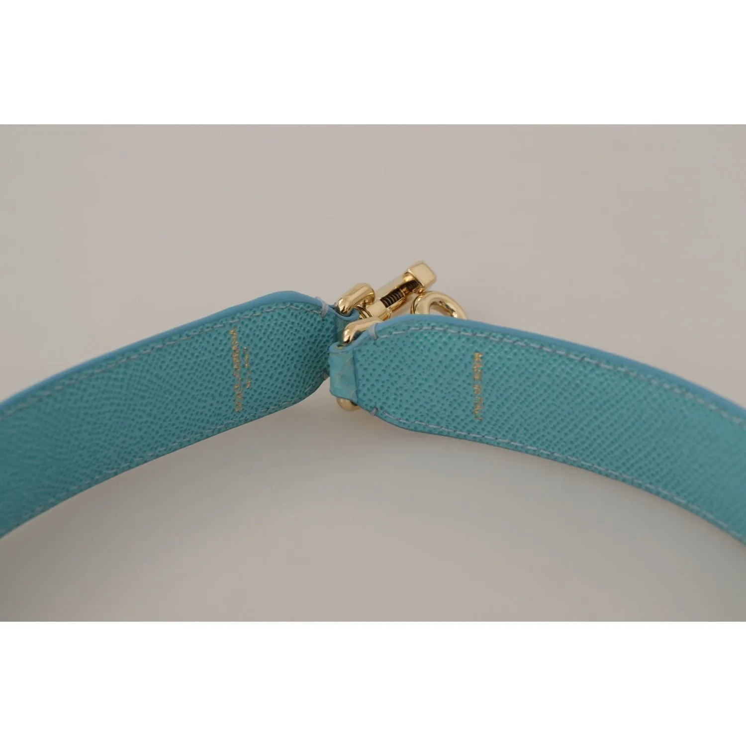 Dolce & Gabbana Elegant Blue Leather Bag Strap with Gold Accents