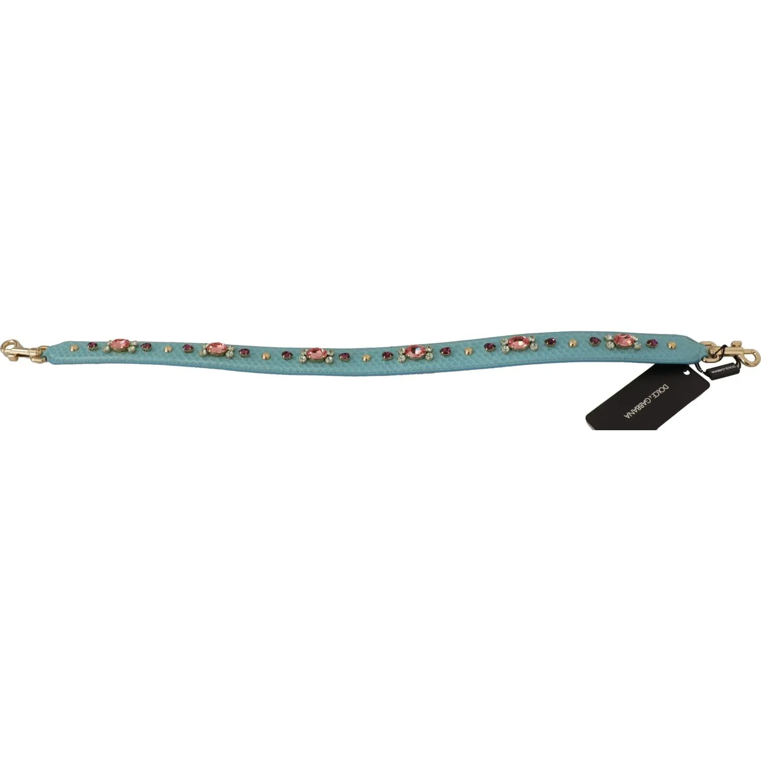 Dolce & Gabbana Elegant Blue Leather Bag Strap with Gold Accents