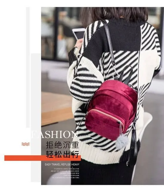 Fashion Backpack Women Mini Fur Ball School Bags