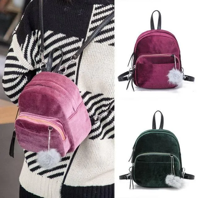 Fashion Backpack Women Mini Fur Ball School Bags