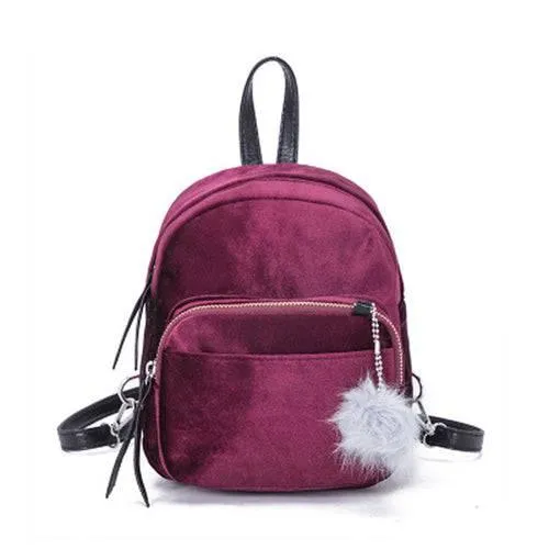 Fashion Backpack Women Mini Fur Ball School Bags