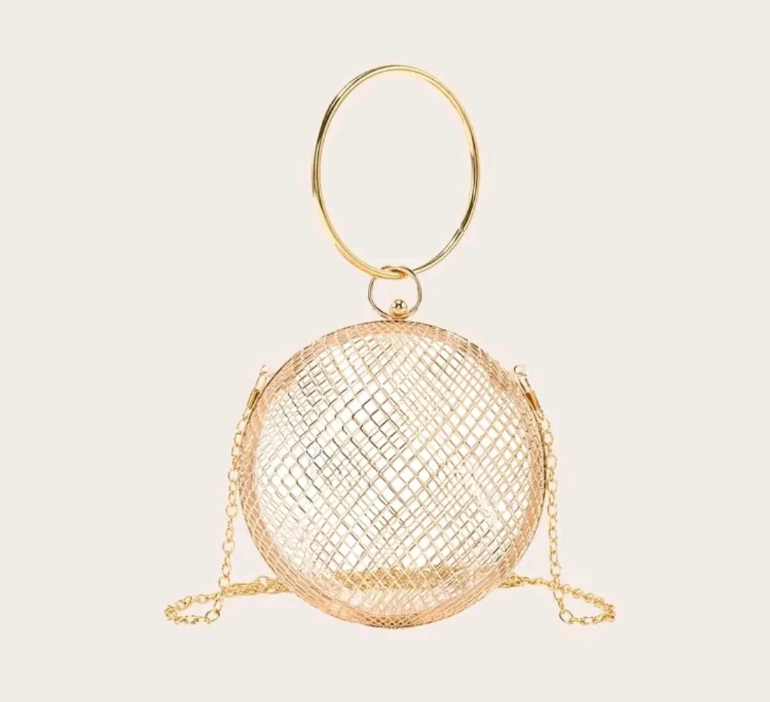 Gold Caged Sphere Clutch.