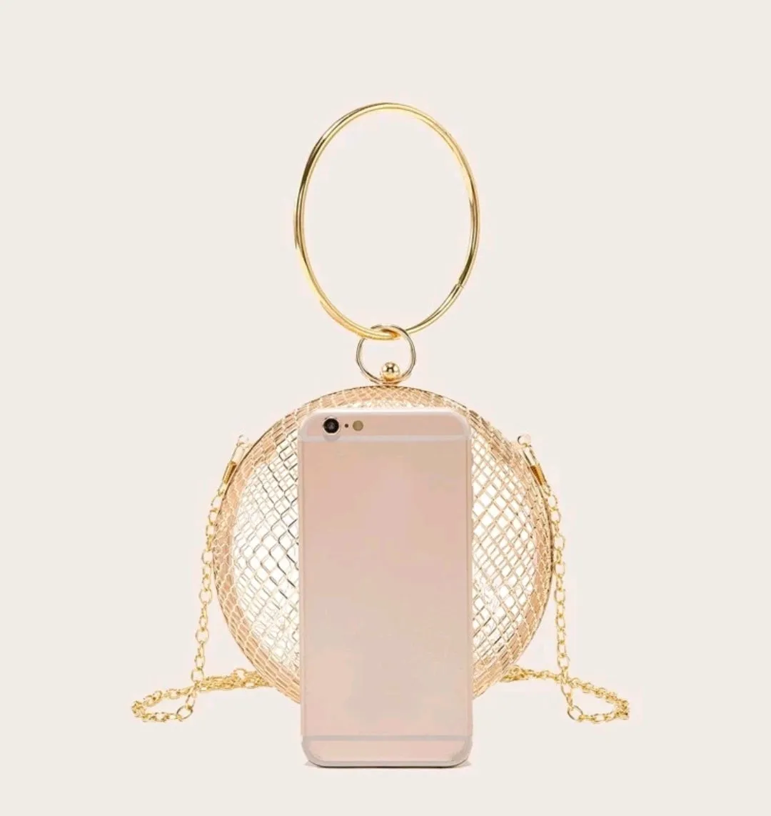 Gold Caged Sphere Clutch.