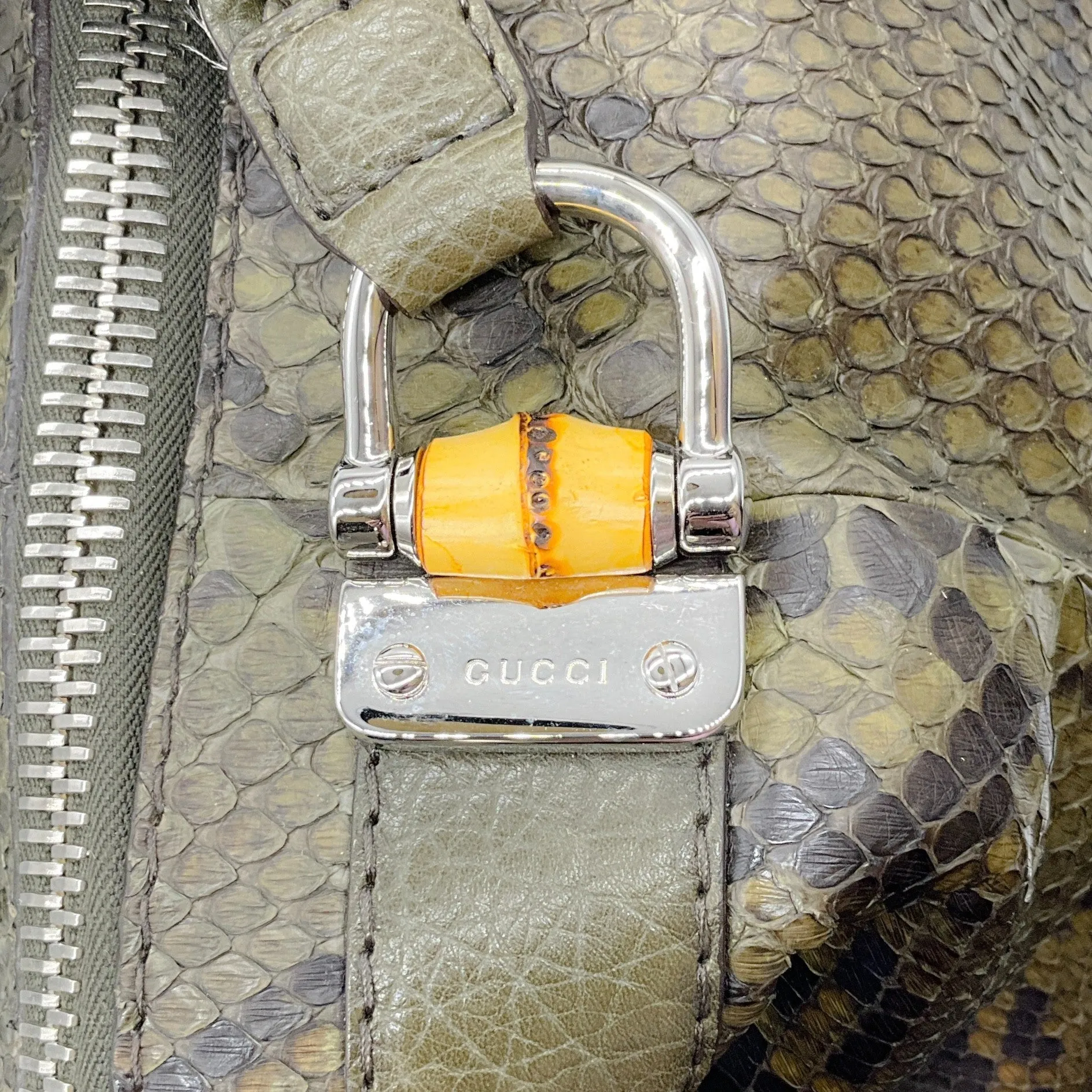 Gucci Green Python Bamboo Bar Bag