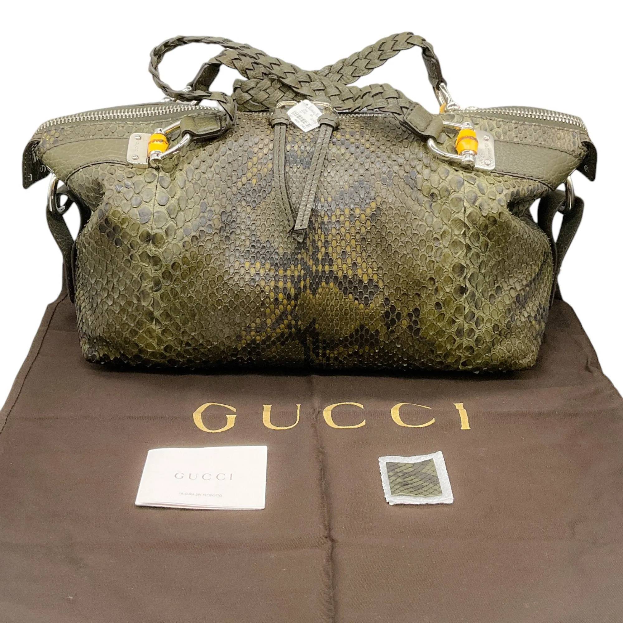 Gucci Green Python Bamboo Bar Bag