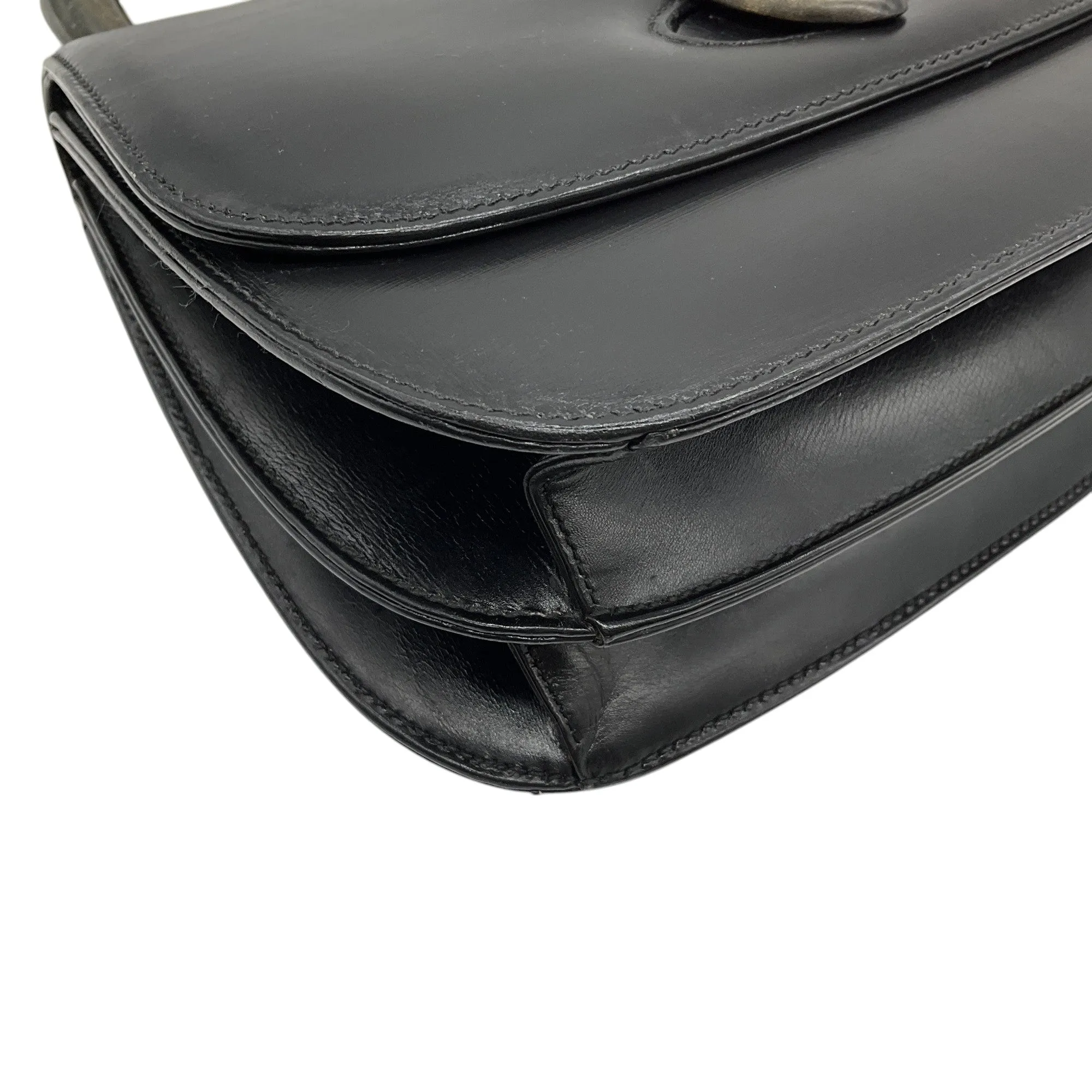 Gucci Vintage Black Leather Wood Top Handle Bag