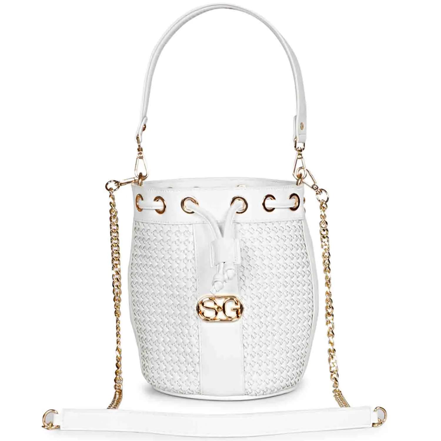 Halsey White Hand Woven Leather Bucket Bags