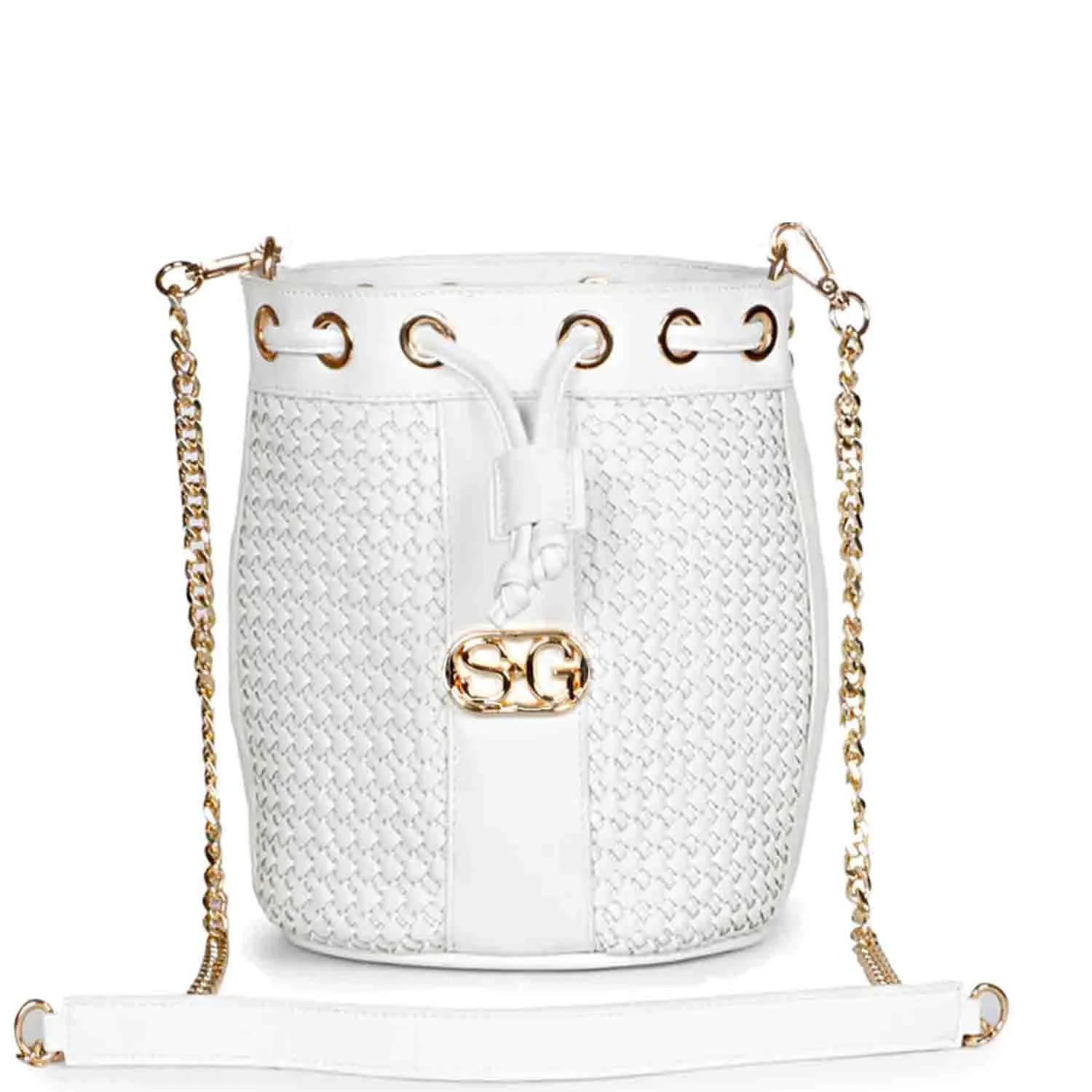 Halsey White Hand Woven Leather Bucket Bags