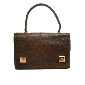 Hermès 1955 Dark Brown Ostrich Leather Satchel