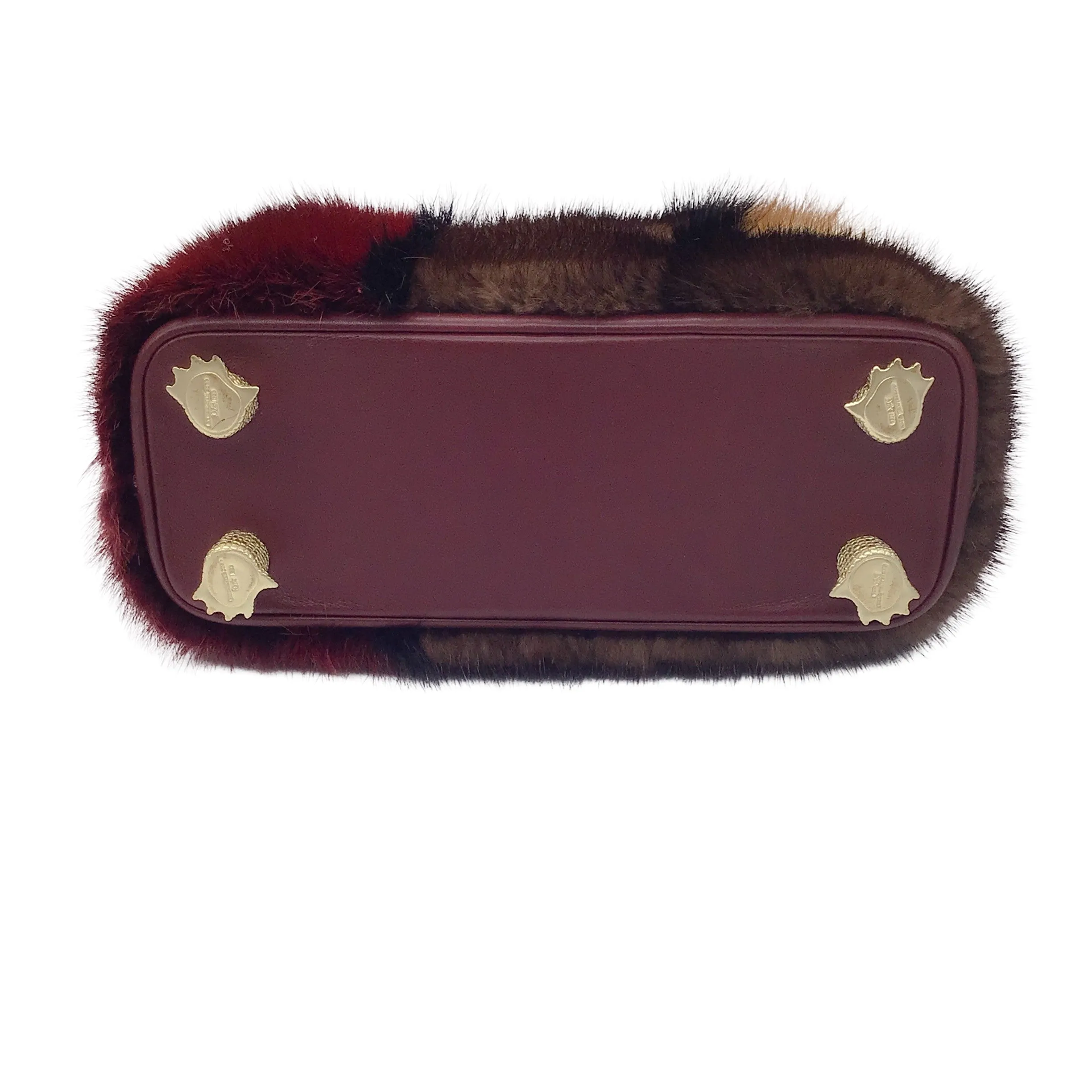 Kieselstein-Cord Burgundy Multi Mink Fur and Leather Top Handle Bag