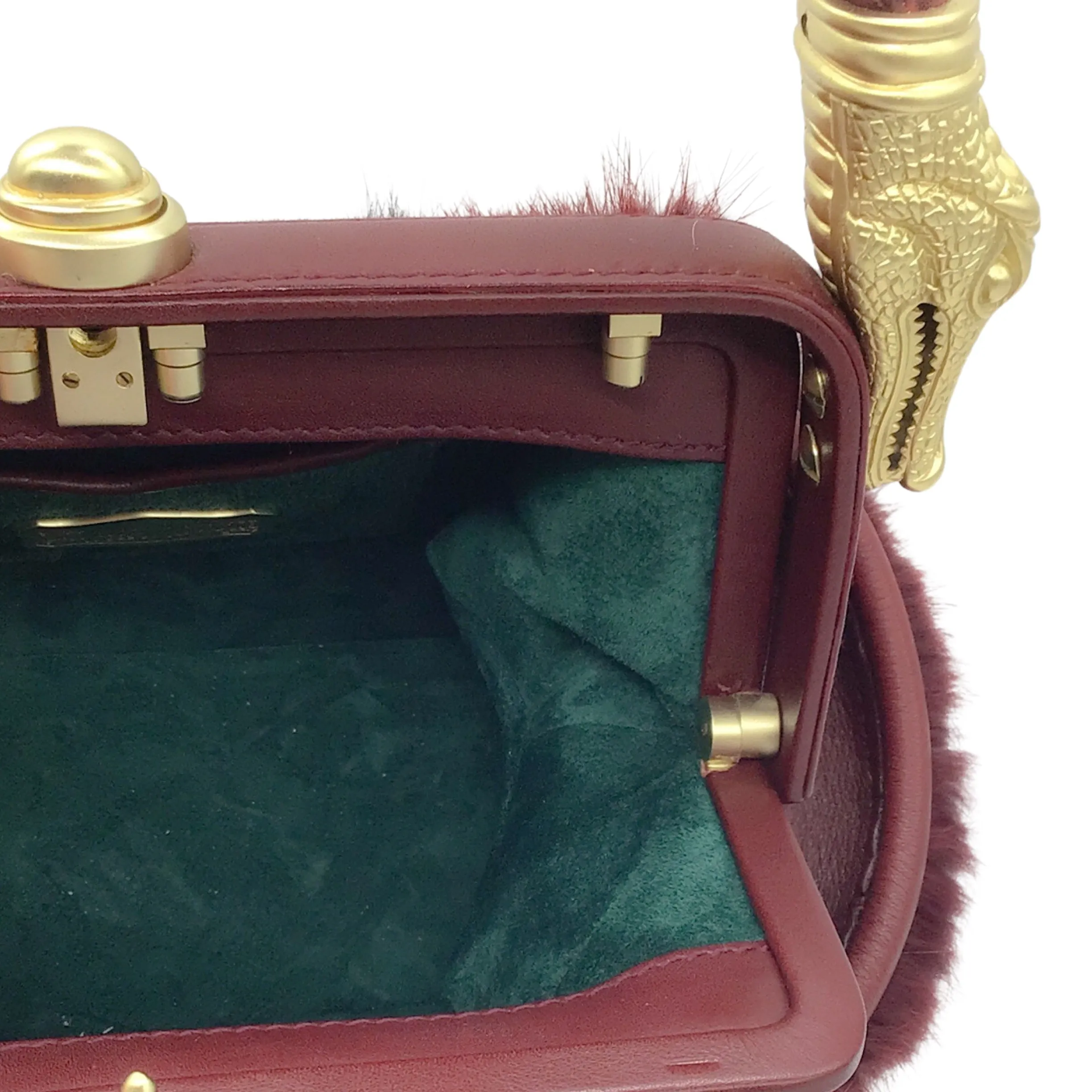 Kieselstein-Cord Burgundy Multi Mink Fur and Leather Top Handle Bag