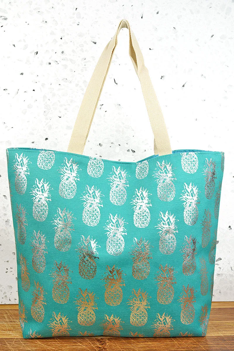 Large Metallic Gold Pineapple Shoulder Travel Tote