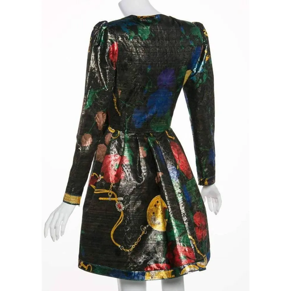 Leonard Paris Metallic Floral Silk Evening Dress Jacket | XS