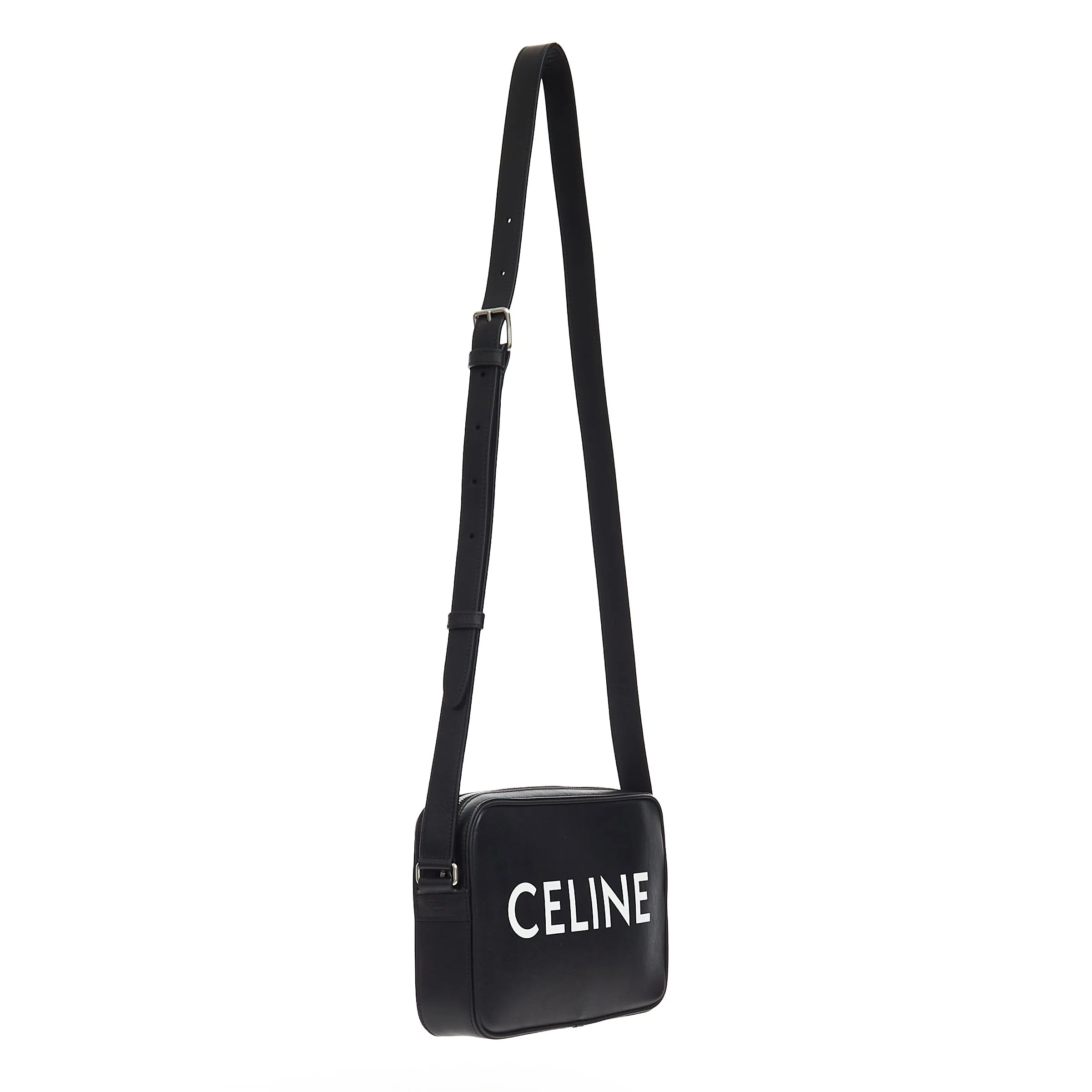 Medium Messenger Bag In Black Smooth Calfskin With Celine Print