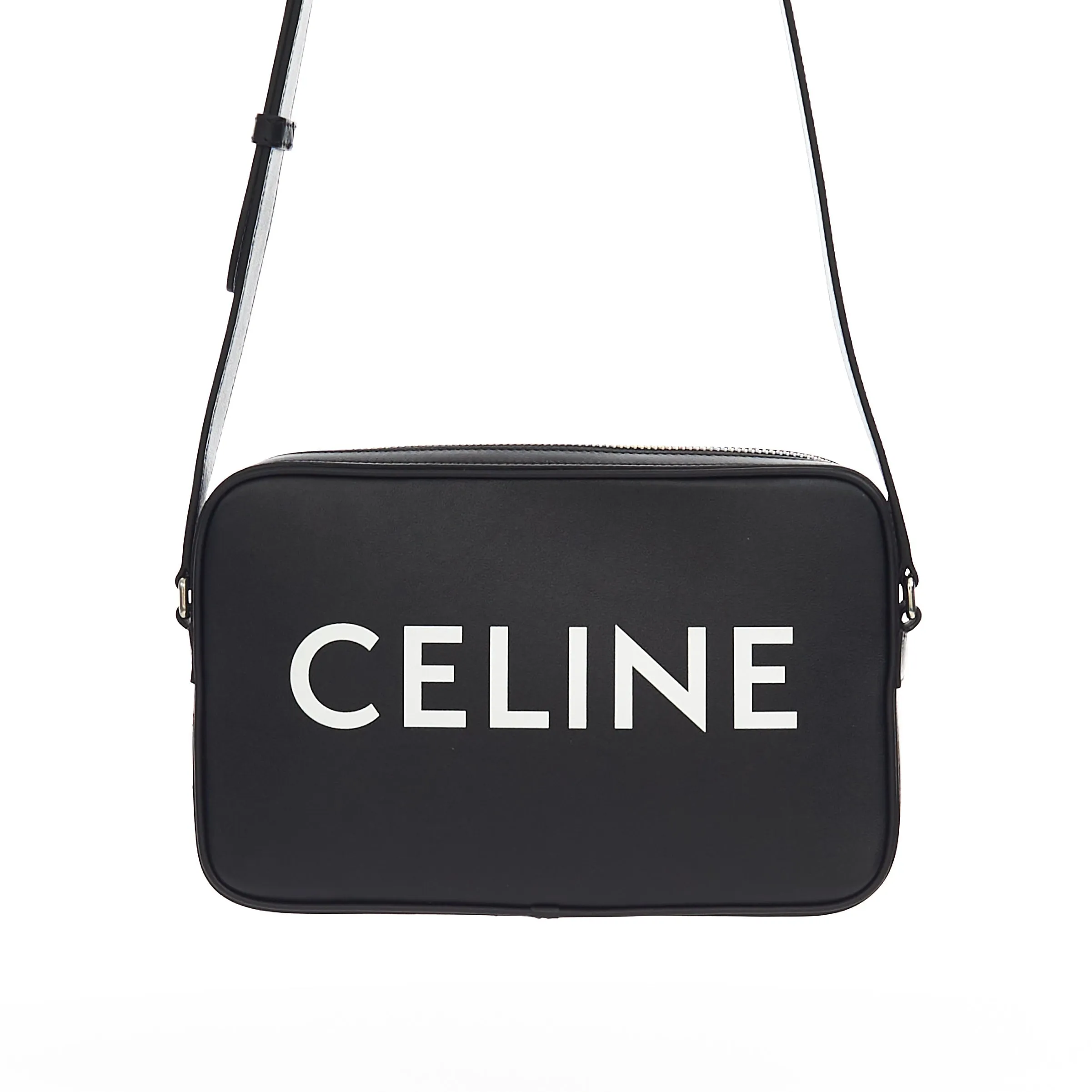 Medium Messenger Bag In Black Smooth Calfskin With Celine Print