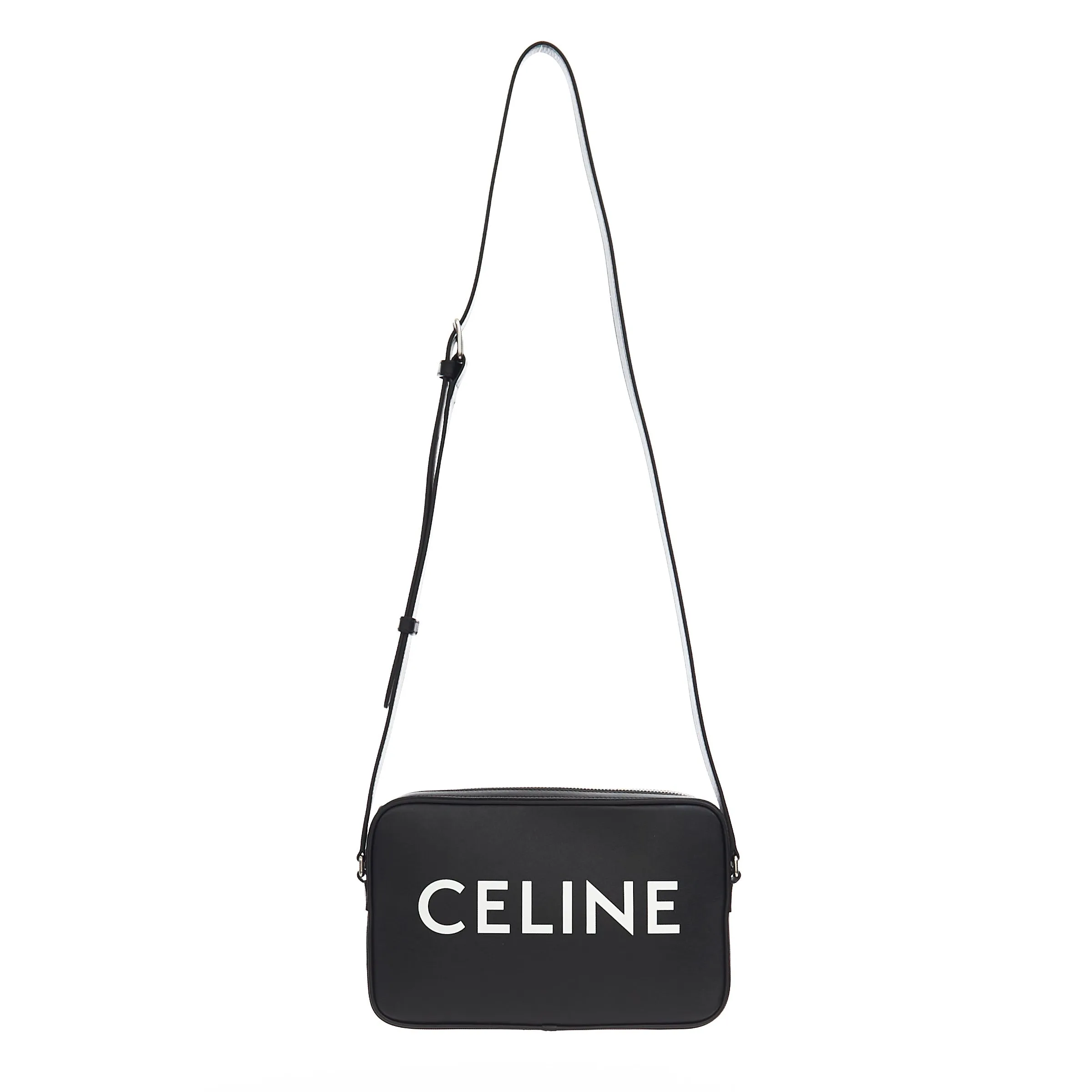 Medium Messenger Bag In Black Smooth Calfskin With Celine Print