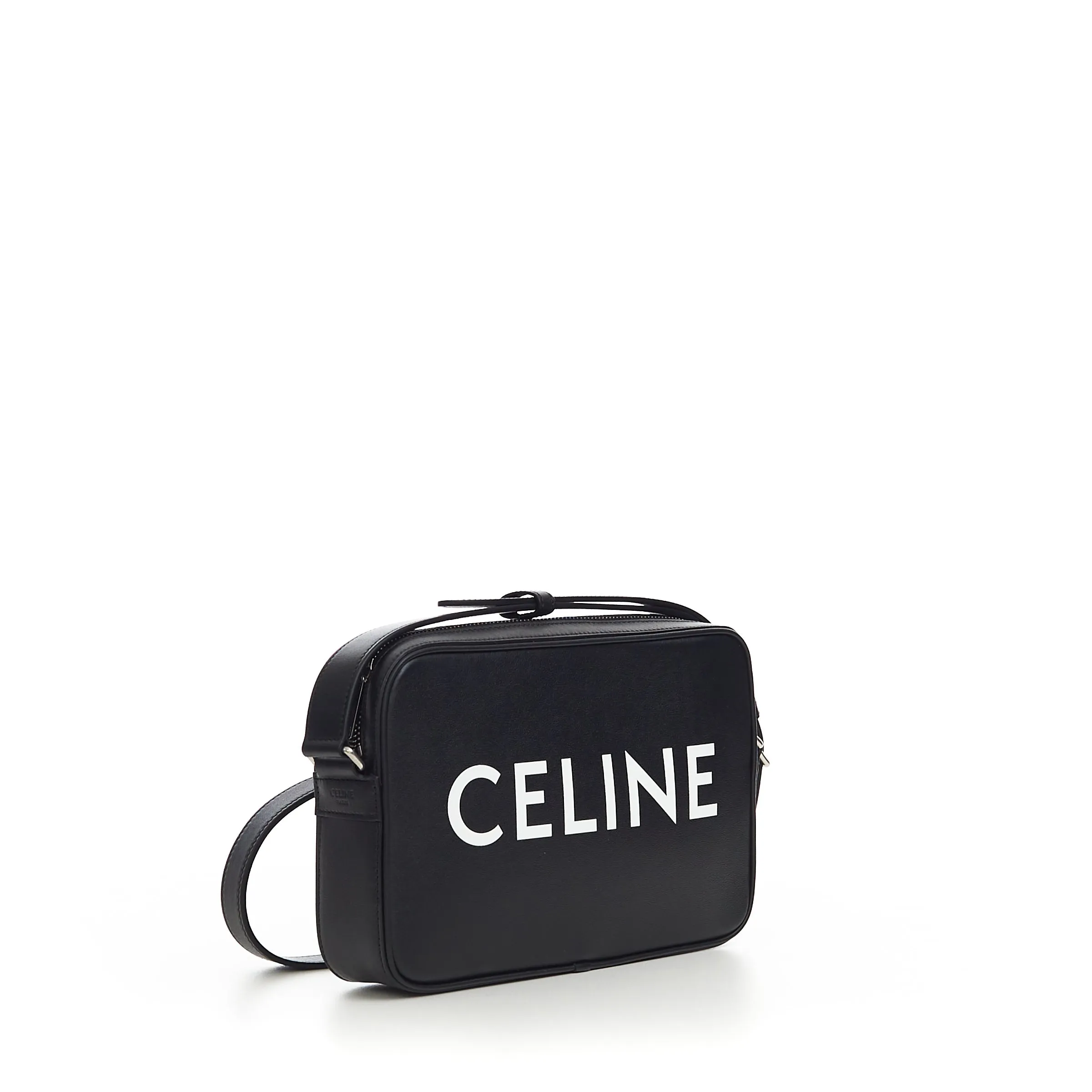 Medium Messenger Bag In Black Smooth Calfskin With Celine Print