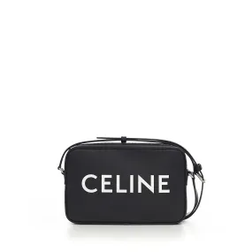 Medium Messenger Bag In Black Smooth Calfskin With Celine Print