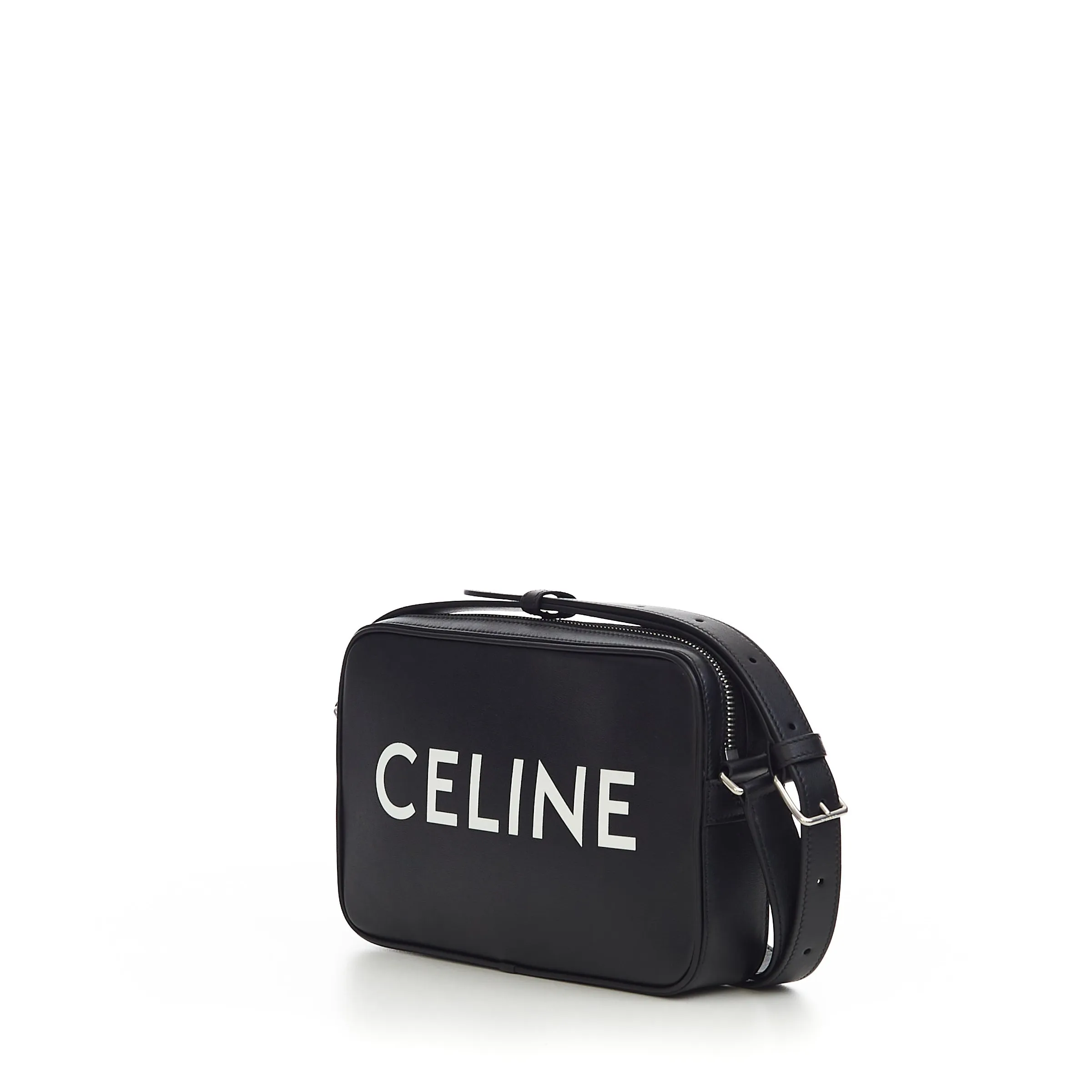 Medium Messenger Bag In Black Smooth Calfskin With Celine Print