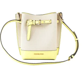 Michael Kors Emilia Small Canvas Snakeskin Print Leather Bucket Bag Messenger Crossbody Handbag (Buttercup)