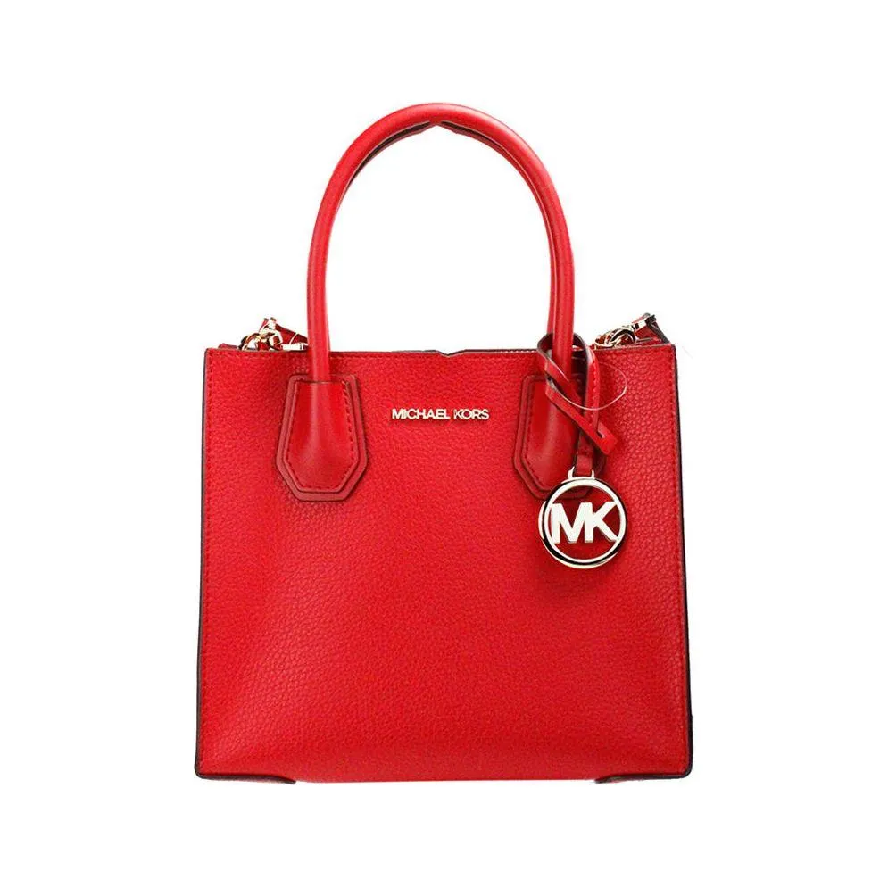 Michael Kors Mercer Medium Bright Red Pebble Leather Messenger Crossbody Bag