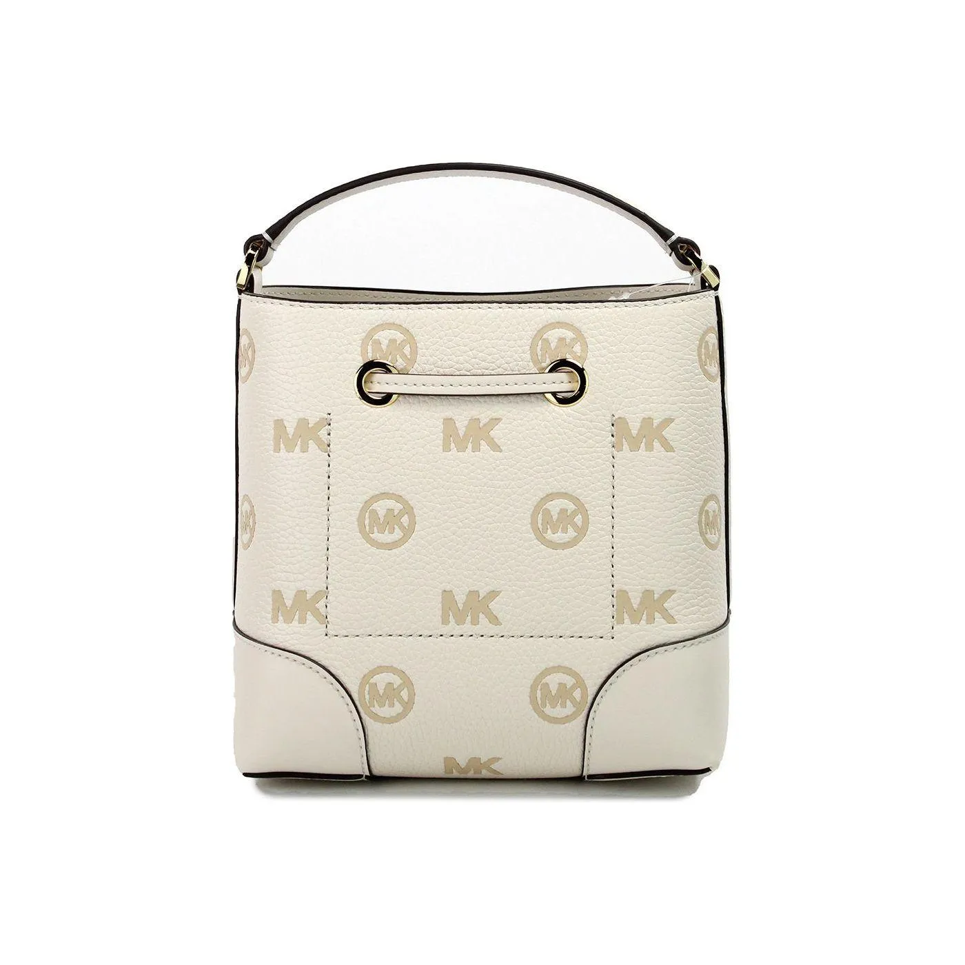 Michael Kors Mercer Small Light Cream Embossed Drawstring Bucket Messenger Bag