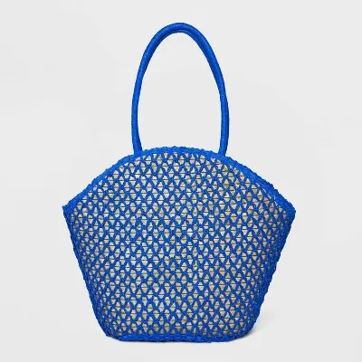 New - Straw Tote Handbag - Shade & Shore Blue