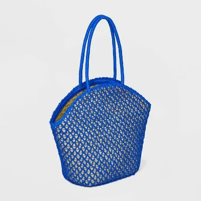 New - Straw Tote Handbag - Shade & Shore Blue