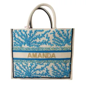 Personalized Beaded Coral Tote