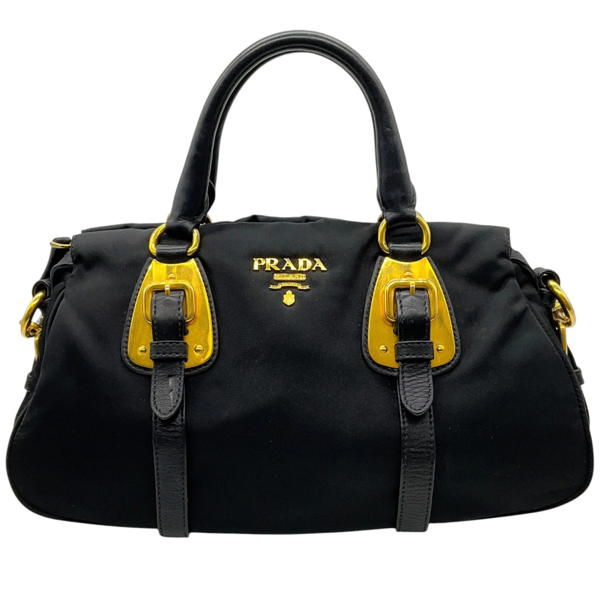 Prada Black Belted Tessuto Two Way Bag